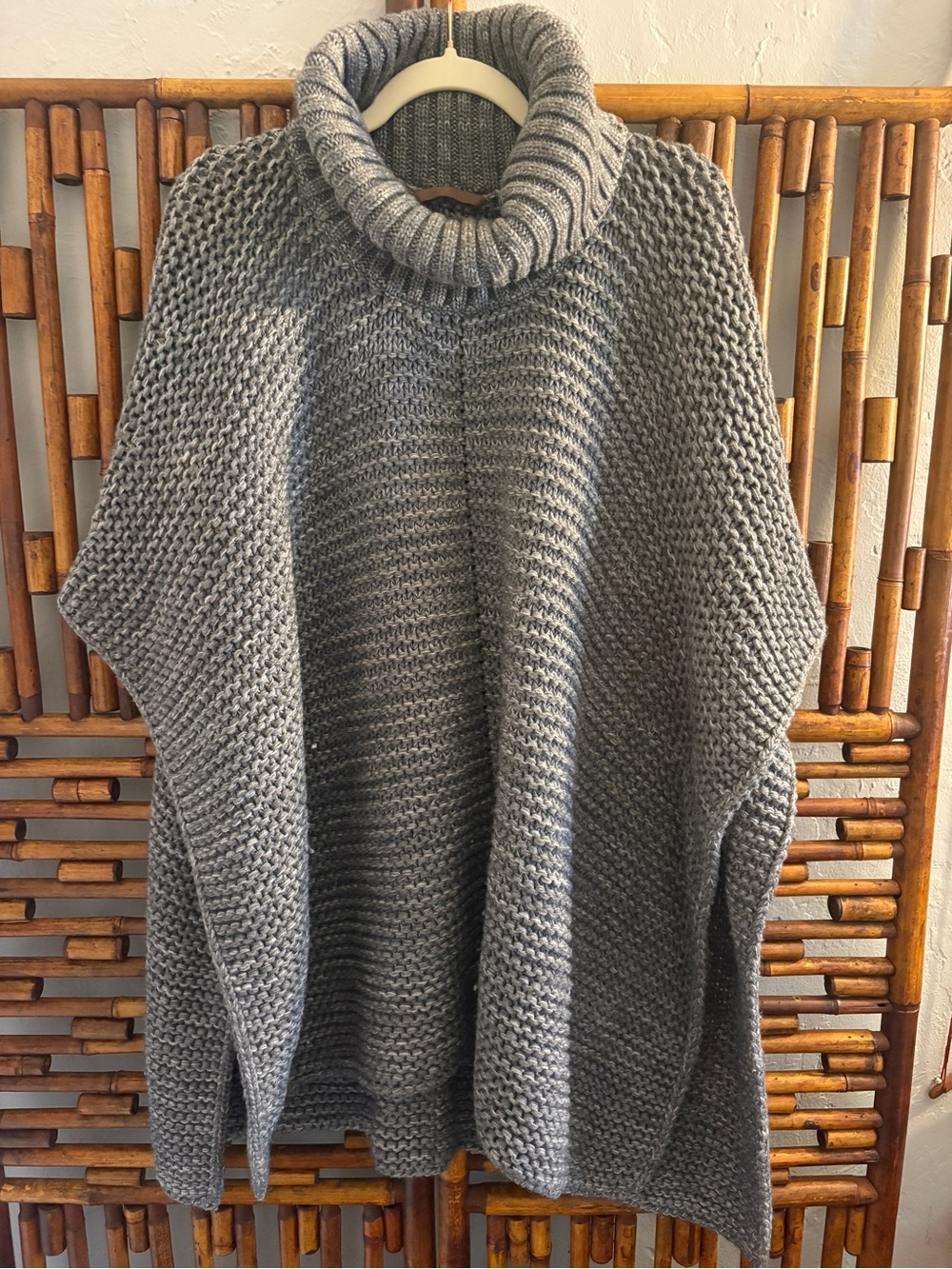 UGG WOOL BLEND MOCK NECK PONCHO DARK HEATHER GREY ONE SIZE